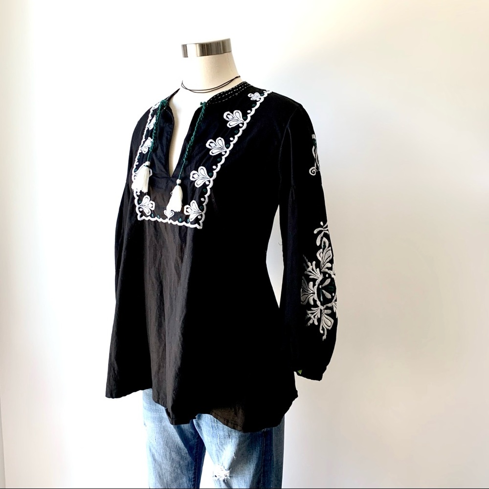 World Market Black Embroidered Top